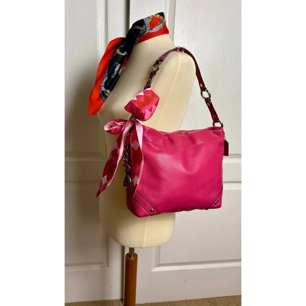 Coach Medium Y2K Carly in Fuchsia/Barbie Pink Pebbled Leather with Scarf